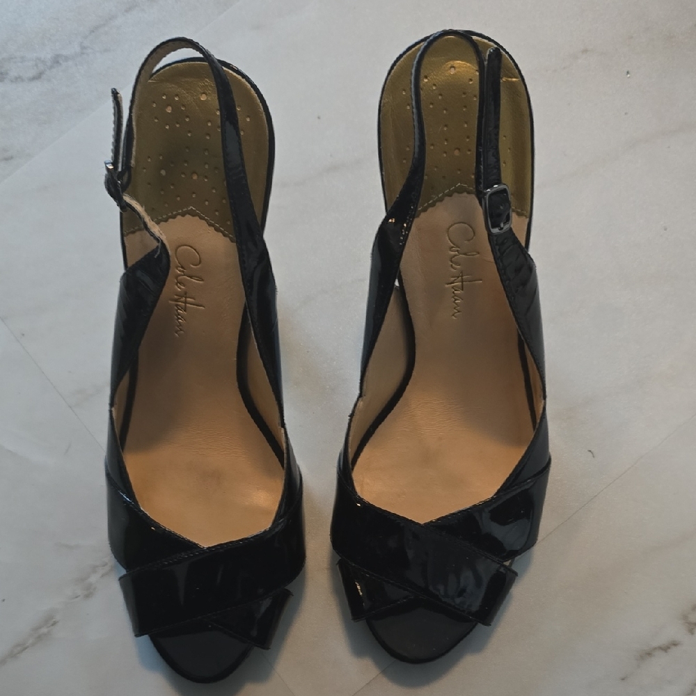 Cole Haan Glossy Black Slingback Heels